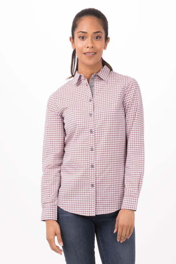 Gingham Female Checkers Long Sleeves Dress Shirt